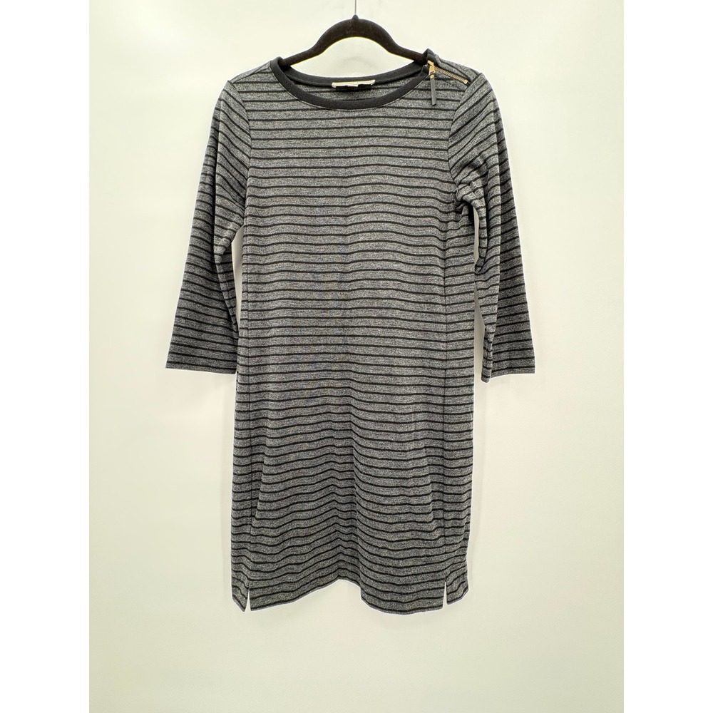 Ann Taylor Loft‎ Womens Grey Black Striped 3/4 Sleeve Shift Dress Size S Zipper